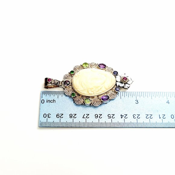 Sajen Sterling Silver Carved Shell Goddess Face Gemstone Pendant #8352 - Picture 6 of 6